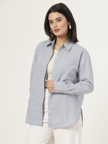 Image of Style Quotient Women Solid Smart Casual Oversized Polycotton Shirt