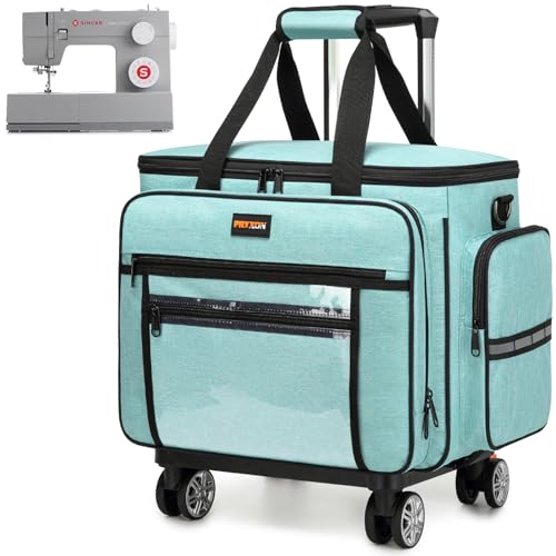PRYXON Sewing Machine Case with Wheels - Detachable Rolling Sewing Machine Case Fits Most Standard Sewing Machines And Storage Sewing Accessories For Singer Brother Janome Teal