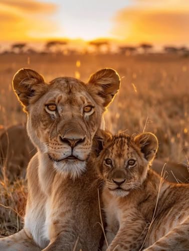Diamond Art Enfant et Adulte Lion | Broderie Diamant Kit Complet Point de Croix 100x130cm