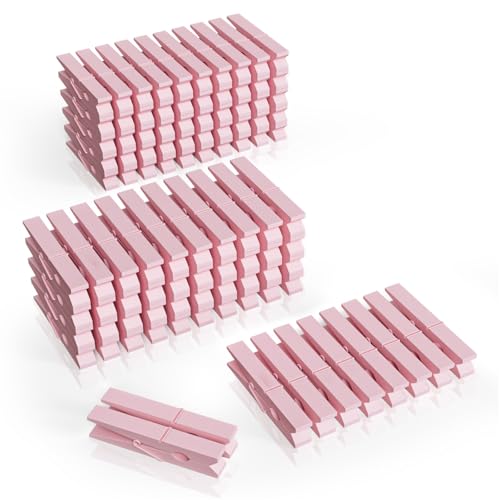 100 Pcs Wooden Clothespins Bulk - 2.9 Inch Cheer Light Pink Clothes Pins