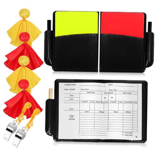 GOOHOCHY 1Set Referee Cards Whistles Soccer Red Yellow Cards Portable Referee Kit with Flags Loud Whistle for Durable Versatile Referee Accessories