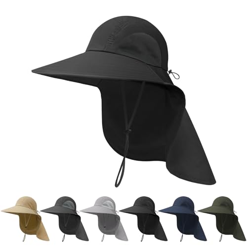 Image of NPJY Sun Fishing Hats with Neck Flap for Men Women UV Sun Protection Safari Hat Wide Brim Bucket Hat