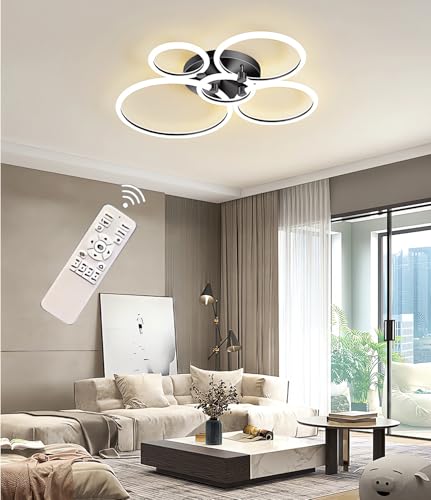 Plafonnier LED salon à intensité réglable par télécommande 5 anneaux - 2