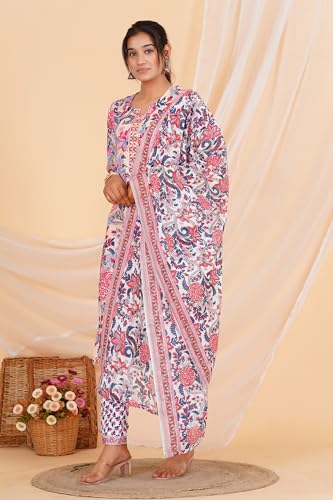 Image of Women's Printed Straight Kurta with Pant & Dupatta Set (Multicolor)