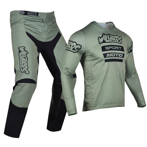 Willbros Conjunto de calça MX Motocross Jersey Combo Dirt Bike Riding Protective Moto Gear Set Adult