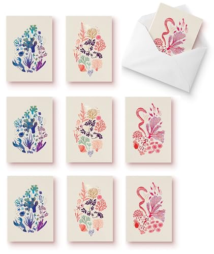 Image of Elena Essex Blank Note Card 12 Pack / Cards and Envelopes / 3.75 x 5.2 Inch Greeting Cards Cards for All Occasions / Coral Reef Design Blank Notecards / 300 Gsm Gold Foil Embossed Blank Cards / Notecards and Envelopes Set (Coral Reef)