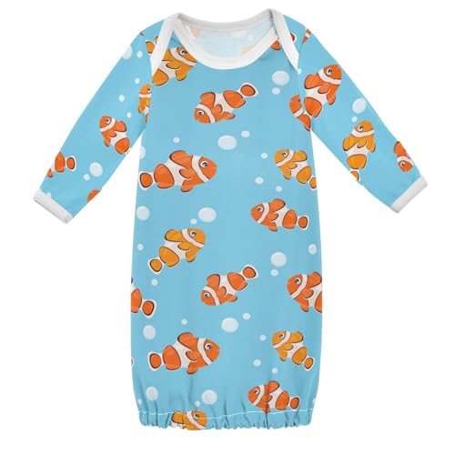 WIFIU Cartoon Clownfish Pattern Baby Girls Boys Sleeper Gown Cotton Nightgown Long Sleeve, Baby Nightdress Sleeping Clothes for Newborn 3-6 Months Multicolor
