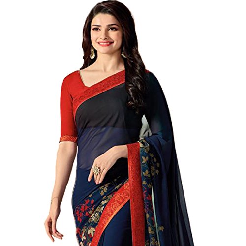 Image of RAJESHWAR FASHION WITH RF Women's Printed Georgette Saree For Women With Jacquard Work Lace Border With Blouse Piece(Multicolored Free Size 6.30 Mtr Variation)
