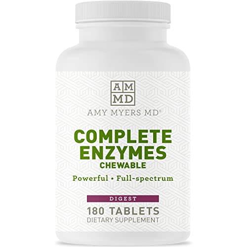 Dr Amy Myers Digestive Enzymes Chewable – Complete Enzymes Support Leaky Gut, Acid Reflux, Gas, Bloating, Gluten Exposure – Amylase, Lipase, Lactase, Alkaline, Protease, Sucrase + More – 180 Tablets