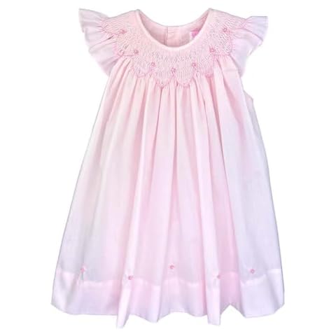 Feltman Brothers Petit Ami Pink Rosette Scalloped Smocked Neckline Bishop Dress 9 Months Cover