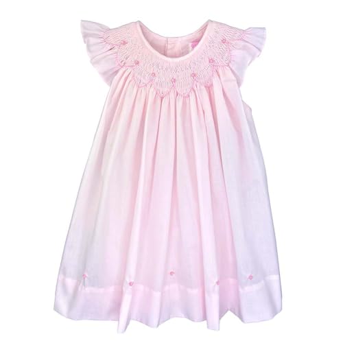 Pink Rosette Scalloped Smocked Neckline Bishop Dress 2T