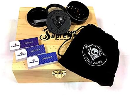 MONTCHERRY Brand Exclusive Products(4 Part Crusher + 3 Tips) and Rolling Supreme ''Large Size'' Storage Wooden Rolling Box Combo Deal Sold by Trendz