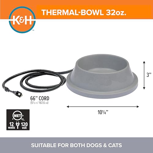 K&H Pet Products Thermal-Bowl Outdoor Heated Cat & Dog Water Bowl Gray 32 Ounces