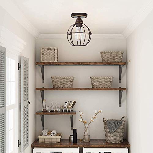 Industrial Semi Flush Mount Ceiling Light - Farmhouse Hallway Light Fixtures Ceiling Oil Rubbed Bronze Metal Cage Ceiling Lighting Rustic Close To Ceiling Lamps For Porch Entryway Kitchen Outdoor #TOP1