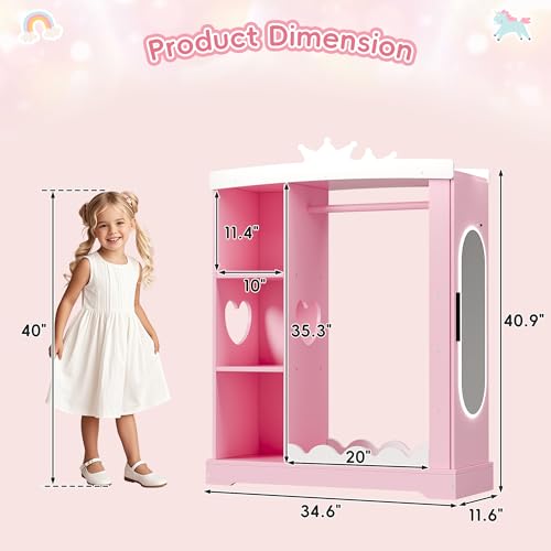 Xilingol-Kids-Armoire-with-Jewelry-Cabinet-Dress-up-Storage-with-Mirror-and-Shelves-Princess-Dress-Closet-and-Costumes-Wardrobe-Closet-Costume-Organizer-for-Bedroom-Kids-Room-Girls-Pink Xilingol Kids Armoire with Jewelry Cabinet Dress up Storage with Mirror and Shelves Princess Dress Closet and Costumes Wardrobe Closet Costume Organizer for Bedroom Kids Room Girls Pink
