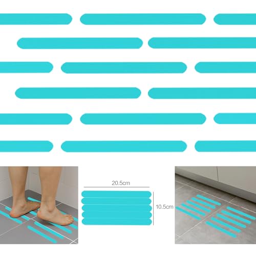 Anti Slip Strips, Safety Shower Treads Stickers - 24 Pcs, Bathtub Non Slip Stickers, Anti Skid Tape for Shower,Tub,Steps, Floor-Strength Adhesive Grip Appliques for Baby,Senior,Adult (Blue)8 x 0.8In