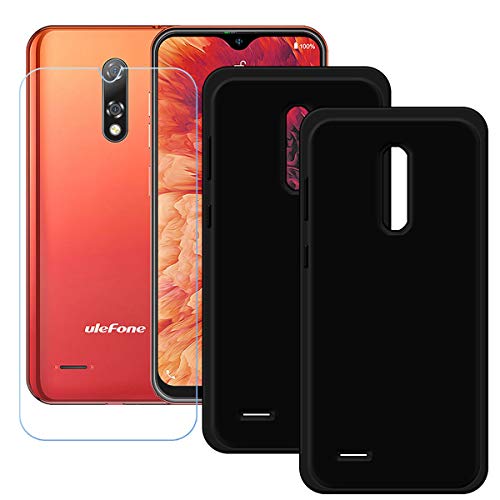 YZKJ Case for Oukitel K12 Cover + Screen Protector Tempered Glass Protective Film - [2 Pack] Flexible Soft Gel Black TPU Silicone Protection Case for Oukitel K12 (6.3")