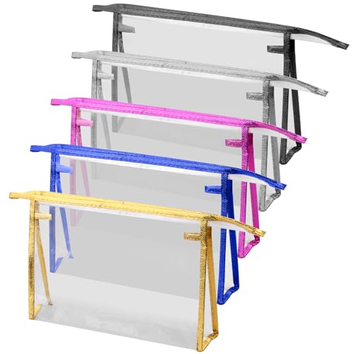 Shengxi 5 Piezas Bolsas de Maquillaje de PVC, 24 x 15.5 x 6 cm Bolsas de Cosméticos Transparente Transparente Neceser con Cremallera para Mujer Impermeables Almacenamiento Baño