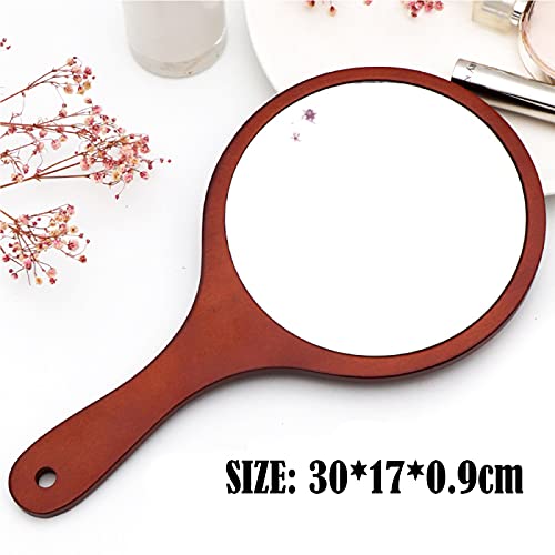 Houten Kappers Handspiegel, 30*17cm, handgemaakte make-upspiegel, rond, geschikt voor make-up, cosmetica, huidverzorging… - Image 3