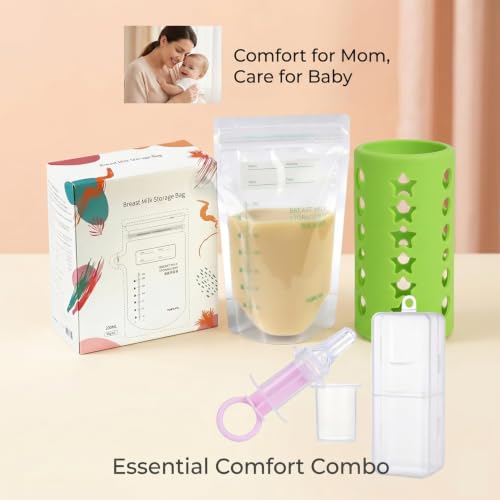 Image of Safe-O-Kid Newborn Feeding Combo | 1 Medicine Feeder, 1 Feeding Bottle Cover & 1 Breast Milk Storage Bags Pack | Feeding Essentials Kit for Newborn Babies - Assorted