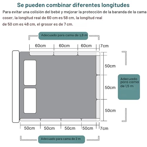 Miniatura 4 de Uisebrt Barrera De Cama De 50 Cm, Para Protección Contra Caídas, Altura Regulable Mediante 5 Agujeros, Para Niños De Distintas Edades Y Bebés, Rosa