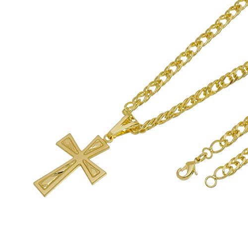 Kit Pingente Cruz Frisada com Corrente Grumet Dupla Folheado a Ouro 18k