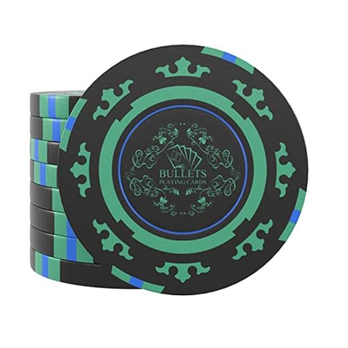 Bullets Playing Cards Clay Poker Chips - Elegant Design and Realistic Casino Feel - Perfect for Poker, Casino-Style Games, Home or Professional Play - Set of 20 'Corrado' Without Value - Green