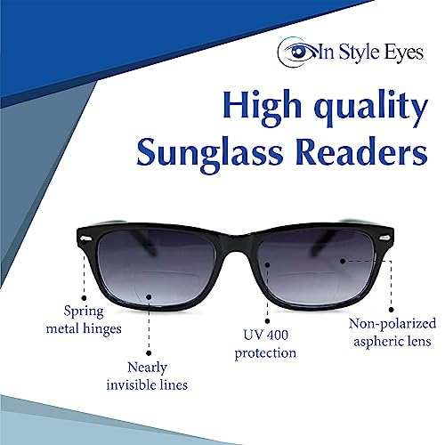 In Style Eyes Seymore Retro Bifocal Sunglasses - Full-Rimmed, Rectangle Frame Cheater Glasses - Non-Polarized Aspheric Lens3
