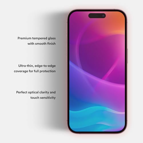 Image of BodyGuardz Red Light Converter Screen Protector - Passive Red Light Therapy for Face - Promotes Better Sleep, Healthier Skin, Reduced Eye Strain - 9H Tempered Glass, Easy Install (Phone 14 Pro)
