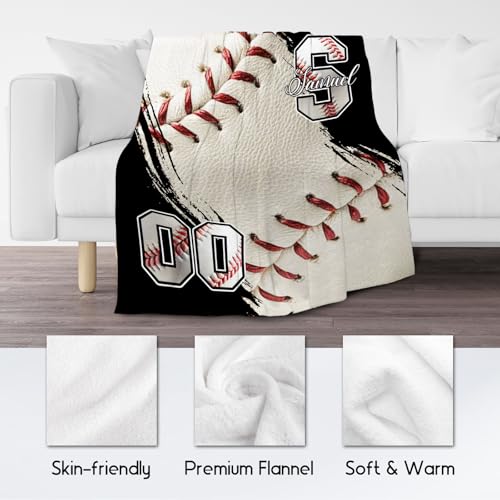 Custom Baseball Blanket, Soft Sport Throw Gifts with Name, Cozy Flannel Throw Blankets for Couch Office, 30"x40" Gift for Kids Boys