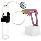LeLuv Vibrating Penis Pump Maxi Pink Handle with Gauge, Clear Hose | 12 inch Length x 2.125 Inch Diameter Cylinder