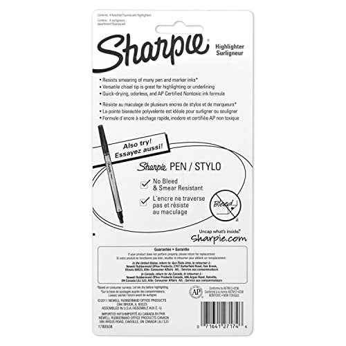 Sharpie Pocket Style Highlighters, Chisel Tip, Assorted Colors, 4 Count (Pack Of 1) #TOP6