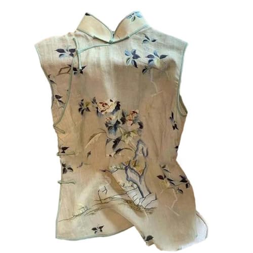 Gilet brodé femme style littéraire chic avec col incliné rétro