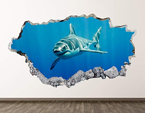 Shark Wall Decal Art Decor 3D Kids Animal Sticker 22"W x 14"H miniatura 1