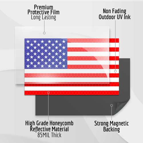 2PC Reflective American Flag Magnet for Car Truck - 5 x 3 Inches - USA Patriotic Magnetic Flag