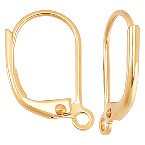 CREATCABIN 1 Box 50pcs Leverback Earring Findings 18K Gold Plated Ear Wire Lever Back Clip Earring Connector With Closed Ring for DIY Jewelry Making 10x15.5x1.5mm