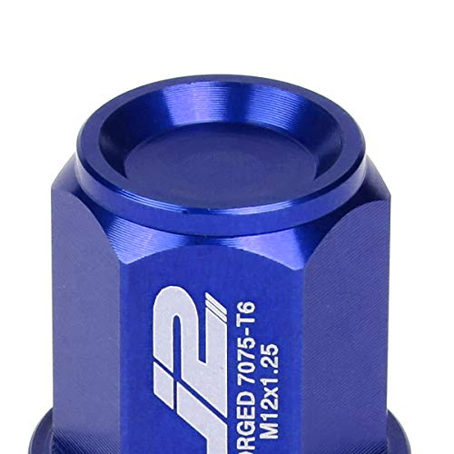Image of J2 Engineering LN-T7-024-125-BL 20Pcs M12 x 1.25 7075-T6 Aluminum 35mm Close-End Lug Nut w /Socket Adapter (Blue)