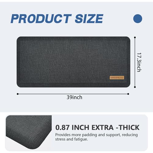 Image of Anti Slip 7 /8 inchs Anti Fatigue Kitchen Floor Mat, Ergonomic Comfort Standing Mat, Waterproof Kitchen Rug for Home, Kitchen, Office, Laundry, Garage (Deep Gray, 17.3 inch x 39 inch -0.87 inch)