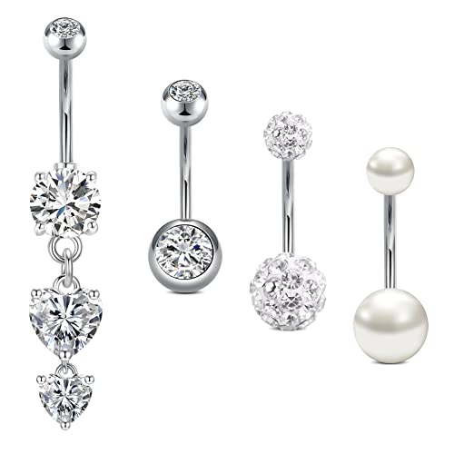 Crdifu Bauchnabelpiercing mit Stein 14G 12mm Chirurgenstahl Silber Piercing Bauchnabel Herz 1,6mm Bauchpiercing