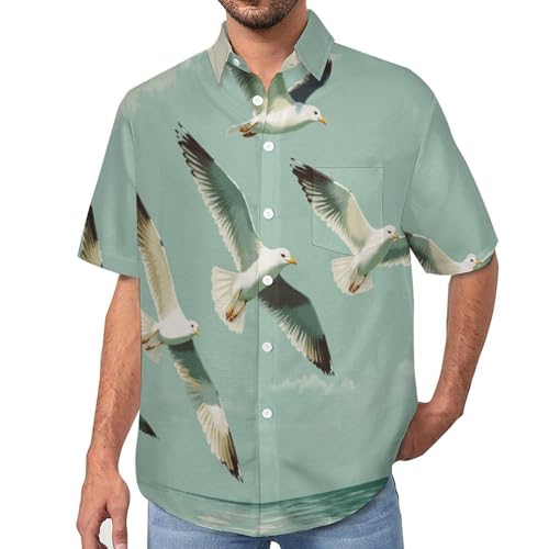 Chemise rétro mouettes en vol pour homme, coupe regular fit confort d'été