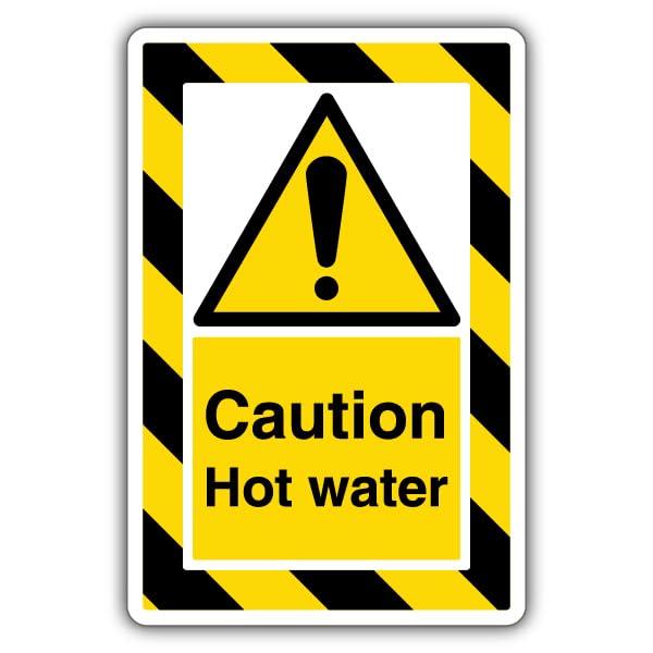 V Safety Caution Hot Water - ExtraViz 250 x 350 mm - 1mm Rigid Plastic Safety Sign, Yellow, 250x350mm