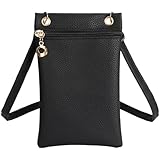 Bomtop Pochette Telephone Portable pour Femmes, Petit Noir Sacoche Téléphone Portable Souple en Cuir PU, Sac Téléphone Portable Bandoulière Réglable Peut être Détaché, Sacoche pour Faire du Sortir