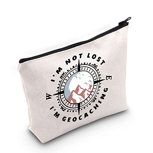 Geocacher Geocach-ing Geschenk Geocacher Make-up Tasche I'm Not Lost I'm Geocach-ing Kosmetiktasche Schatzjäger Geschenk Outdoor Liebhaber Reisetasche mit Reißverschluss, Geocach-ing White Bag Cover