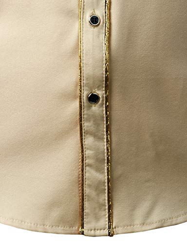 Atryone Mens Western Cowboy Embroidered Shirt Short Sleeve Button Down Shirt Khaki Xx-Large #TOP4
