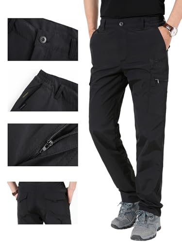 Aotoyou Wanderhose Herren Hose Wasserdicht Cargohose Schnelltrocknend Outdoorhose Softshellhose Trekkinghose Funktionshose Männer mit 6 Taschen, Schwarz XL