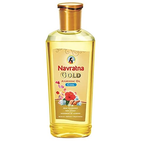 Navratna Gold Ayurvedic Hair Oil | with 24 Karat Gold and 9 Ayurvedic Herbs | Non Sticky & Greasy | Relaxing Head Massage Oil | Provides Healthy, Nourished & Strong Hair | 6.76 Fl Oz/200ml Cover