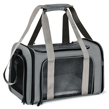 Bolsa Transporte Pet Ventilação em 4 lados 42 * 26 * 27 cm Não Se Deforma Facilmente Bolsa Transporte Pet Avião com Zíper liso Portátil + Bolsa de Mão Python Fly Cinza