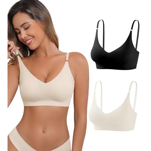 Comfortable Sleep Bras for Women - Padded Bralette Sleeping Bra Seamless No Underwire Bralettes B-2 Pack Small