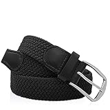  Gloop - Cinturón de piel elástico unisex trenzado, elástico, de tela elástica, para hombre y mujer, 18730a1, color negro, longitud total sin hebilla, 95 cm