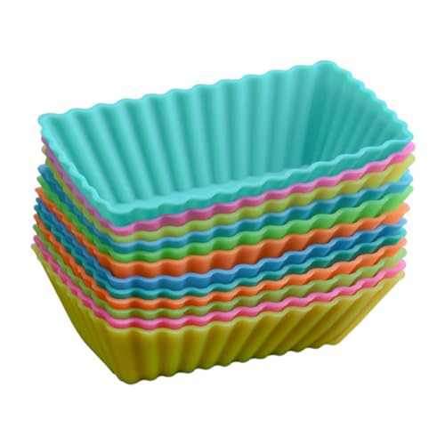 Mipcase 12個 硅?四角ケーキ型 耐熱シリコーン製 大きめカップケーキモールド オーブン 蒸し器対応 お菓子作り用再利用可能 ランダムカラー